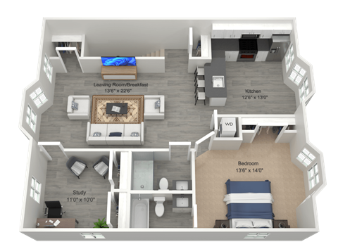 Floor plan for 2 beds, 2 baths